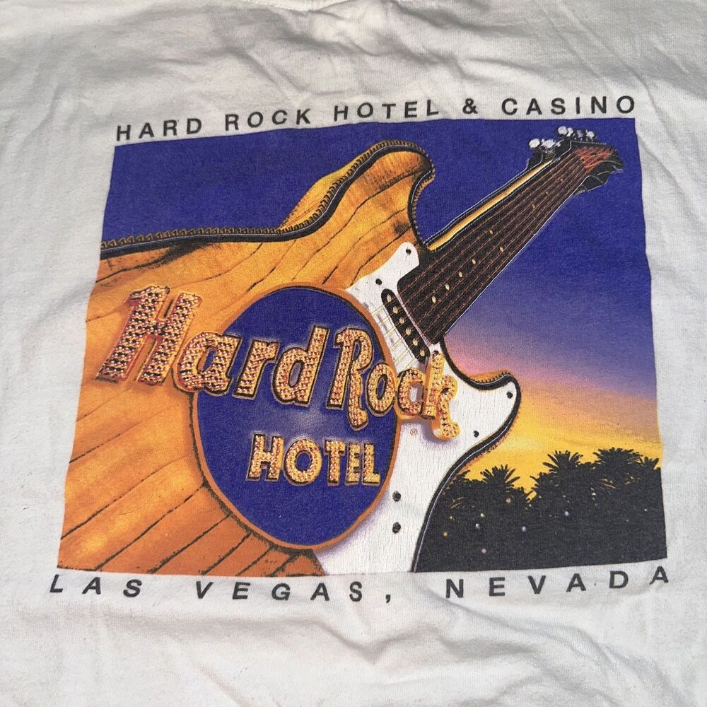 Vintage 90s Hard Rock Cafe Las Vegas T Shirt XXL Made in USA Guitar Art Tee